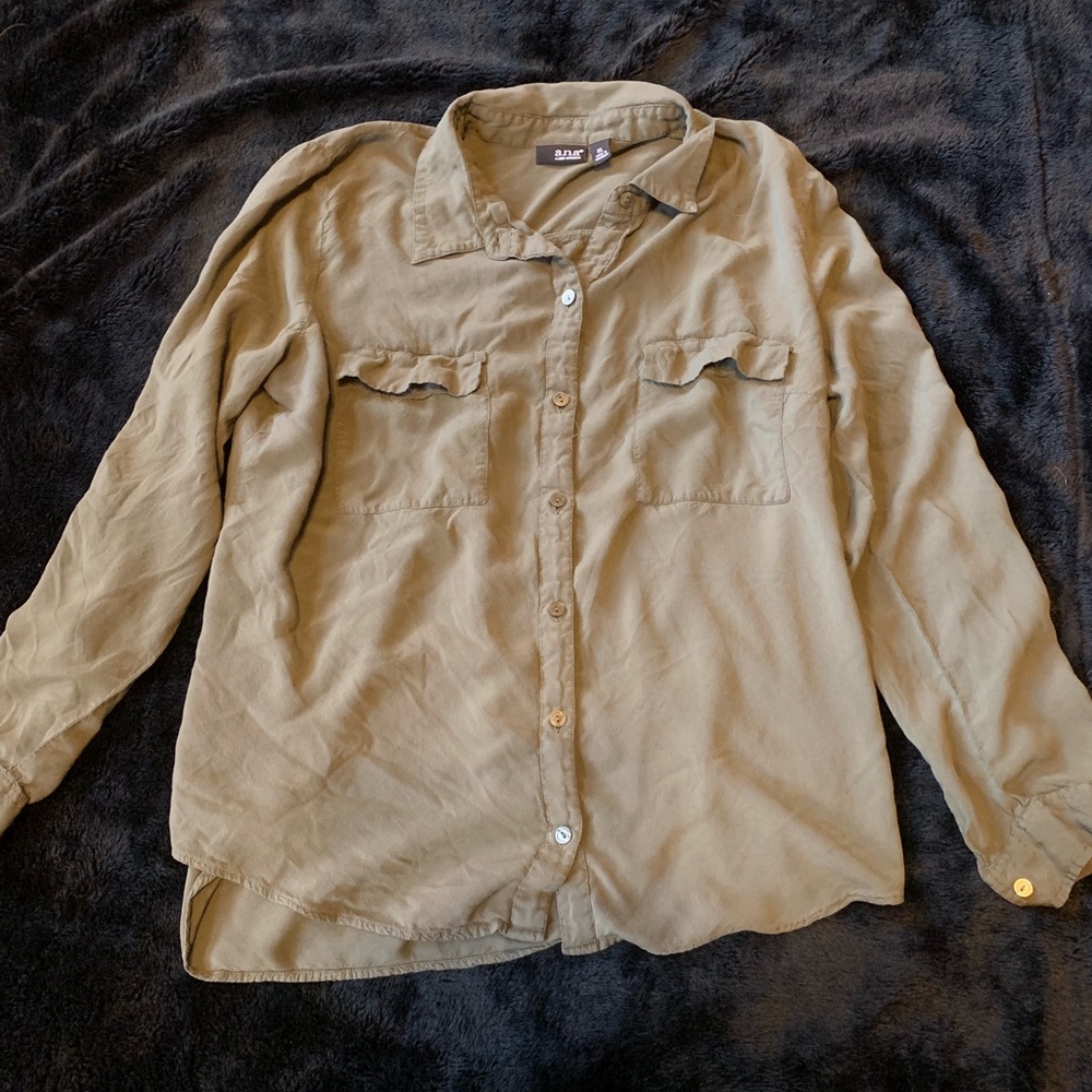 Olive Rayon Button Up